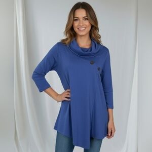 Claire France Blue quarter sleeves cowl neck asymmetric tunic, plus Size 2X